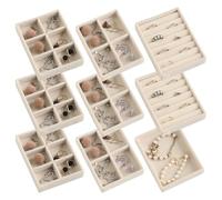 Frebeauty Lot de 9 petits plateaux à bijoux, plateau de rangement empilable en velours, mini boîtes à bijoux et organisateur pour inserts de tiroir, organisateur de boucles d'oreilles pour femmes et