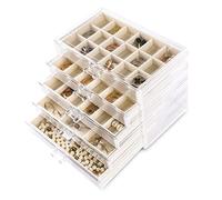 Frebeauty Organiseur de bijoux en acrylique transparent avec 5 tiroirs et plateaux en velours pour femme, présentoir empilable pour bagues, clous et bracelets (beige)