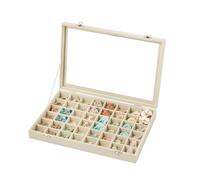 Frebeauty Plateau à bijoux à 48 compartiments, organiseur de boucles d'oreilles réglable avec couvercle en verre, tiroir en velours pour bagues, clous, 35 x 24 x 5 cm, cadeau pour femme