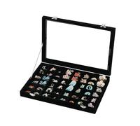 Frebeauty Plateau à bijoux à 48 compartiments, organiseur de boucles d'oreilles réglable avec couvercle en verre, tiroir en velours pour bagues, clous, 35 x 24 x 5 cm, cadeau pour femme (noir)