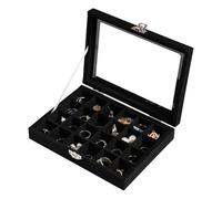 Frebeauty Plateau à bijoux en velours à 24 compartiments, organisateur de bijoux avec couvercle transparent, boîte à bijoux verrouillable pour femmes et filles (noir)
