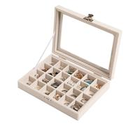 Frebeauty Plateau à bijoux en velours à 24 compartiments, organisateur de bijoux avec couvercle transparent, boîte à bijoux verrouillable pour femmes et filles (beige)