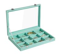 Frebeauty Plateau à Bijoux en Velours - Organiseur 12 Compartiments Avec Couvercle Transparent et Fermoir - Présentoir et Insert de Tiroir - 35 x 24 x 5 cm