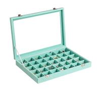 Frebeauty Plateau à bijoux en velours - Organiseur de bijoux à 35 grilles avec couvercle transparent, étui de rangement pour boucles d'oreilles avec fermoir, insert de tiroir pour bagues et clous - 35
