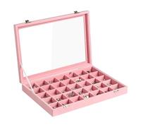 Frebeauty Plateau à bijoux en velours, organiseur de bijoux à 35 grilles avec couvercle transparent, étui de rangement pour boucles d'oreilles avec fermoir, insert de tiroir pour bagues et clous, 35 x