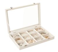 Frebeauty plateau de bijoux 12 compartiments de rangement de bijoux en velours avec couvercle transparent tiroir porte - bijoux boîte avec clasp bracelet collier femmes (Beige,12 compartiments)