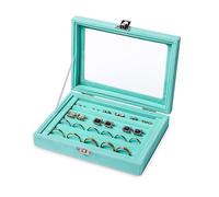 Frebeauty Plateau de rangement pour bijoux avec couvercle transparent, 12 grilles en velours pour tiroir Boîte de rangement pour bijoux avec couvercle transparent Vitrine à bijoux Vitrine de magasin