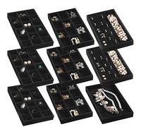 Frebeauty Plateau de réception de bijoux Plateau de bijoux en velours empilable, tiroir insert boucles d'oreilles récepteur dame bague clous collier boîte de réception de bijoux, lot de 9 (Noir)