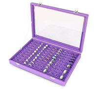Frebeauty Plateau organisateur de bagues 100 emplacements avec couvercle transparent en velours pour magasin de bijoux, présentoir à bagues pour femmes et filles (violet)