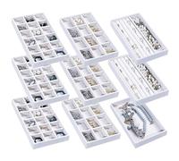 Frebeauty Plateaux de rangement de bijoux empilable en velours, inserts de tiroirs de boucles d'oreilles pour femmes et filles, présentoir de bijoux, 21 x 12 x 2,5 cm (blanc)