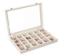 Frebeauty Velvet plateau de bijoux 24 compartiments boîte de rangement de bijoux avec couvercle boucles d'oreilles boîte de rangement tiroir insérer bague cadeau fille (Beige 24 compartiments)