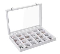 Frebeauty Velvet plateau de bijoux 24 compartiments boîte de rangement de bijoux avec couvercle boucles d'oreilles boîte de rangement tiroir insérer bague cadeau fille (Blanc 24 compartiments)