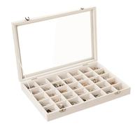 Frebeauty Velvet plateau de bijoux 35 compartiments boîte de rangement bijoux avec couvercle boucles d'oreilles boîte de rangement tiroir insert anneau cadeau pour les femmes (Beige 35 compartiments)