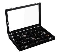 Frebeauty Velvet plateau de bijoux 35 compartiments boîte de rangement bijoux avec couvercle boucles d'oreilles boîte de rangement tiroir insert anneau cadeau pour les femmes (Beige 35 compartiments)