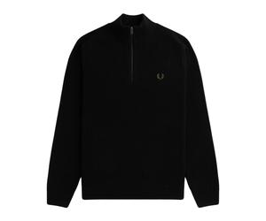 Fred Perry - Col Roulé Noir Côtelé à Demi-Zip - Homme - Pulls - Noir - Taille: 2XL