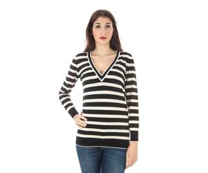 Fred Perry - Pull en laine à col en V - Femme - Pulls - Noir - Taille: 38 FR