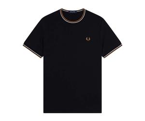 Fred Perry - T-Shirt Double Liseré - Homme - Tops - Noir - Taille: S