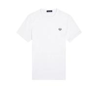 Fred Perry - T-shirt Sportif en Coton avec Col Côtelé - Homme - Tops - Blanc - Taille: XL