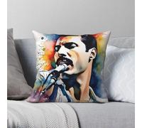 Freddie Mercury Queen Taie d'oreiller carrée en polyester lin velours imprimé fermeture éclair décoration housse de coussin de voiture 45 x 45
