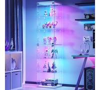 FREDEES Vitrine en verre LED avec éclairage RVB, 6 niveaux, 180 cm de haut