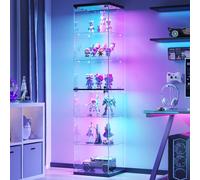 FREDEES Vitrine en verre LED avec éclairage RVB, 6 niveaux, 180 cm de haut