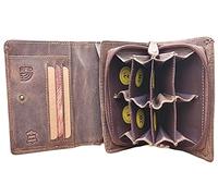 Frédéric Johns Porte Monnaie Euro en Cuir - Porte Monnaie Trieur avec 8 Compartiments - Séparation Pièce - Porte Monnaie pour Non Voyant - Porte Monnaie Serveur - Monnayeur (Brun, L)
