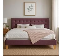 frederic - Solide et Confortable Lit avec Sommier + Tête de Lit Capitonnee Couleur Rouge + Pieds en 10 cm pour Matelas en 140x190-13 Lattes - revetement PVC Simili Facile d'entretien - Montage