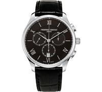 Frederique Constant Montre chronographe classique à quartz suisse avec boîtier en acier inoxydable et bracelet en cuir noir, cadran noir, style : FC-292MB5B6