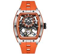 Free Focus Montre mécanique automatique unique pour homme avec boîtier en acier inoxydable et bracelet en silicone (mouvement Rubies/étanche 5 ATM/super lumineuse), Orange