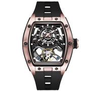 Free Focus Montre mécanique automatique unique pour homme avec boîtier en acier inoxydable et bracelet en silicone (mouvement Rubies/étanche 5 ATM/super lumineuse), Noir doré.