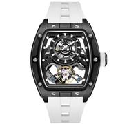 Free Focus Montre mécanique automatique unique pour homme avec boîtier en acier inoxydable et bracelet en silicone (mouvement Rubies/étanche 5 ATM/super lumineuse), blanc