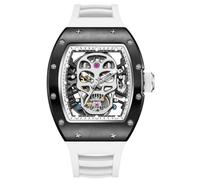 Free Focus Montre mécanique automatique unique pour homme avec boîtier en acier inoxydable et bracelet en silicone noir (mouvement Rubies/étanche 5 ATM/super lumineuse), noir/blanc