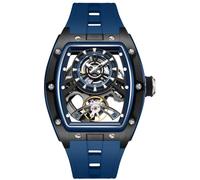Free Focus Montre mécanique automatique unique pour homme avec boîtier en acier inoxydable et bracelet en silicone (mouvement Rubies/étanche 5 ATM/super lumineuse), bleu
