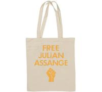 Free Julian Assange Sac fourre-tout en coton naturel avec logo Orange Fist Blanc