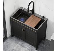 Free nding Meuble d'évier de cuisine noir avec évier à cuve unique et robinet extractible, idéal pour salle de bain ou buanderie, utilisation intérieure ou extérieure, design peu encombrant