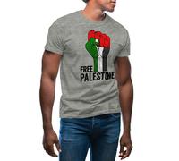 Free Palestine Flag Fist Gaza T-Shirt Gris pour Homme Size XL