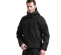 FREE SOLDIER Homme Veste Polaire Veste Militaire Tactique Veste de Ski Imperméable d'hiver Manteau Coupe-Vent extérieur Softshell avec Capuche (Noir,S)