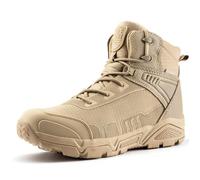 FREE SOLDIER pour Homme Mid Haute durabilité lacets Bottes Durable Imperméable Armée Combat Chaussures Respirant Tactique de Randonnée(Sable-imperméable,45EU)