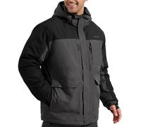 FREE SOLDIER Veste de ski imperméable pour homme avec doublure en polaire, col neige chaud pour l'hiver avec capuche et coutures entièrement étanches, Gris Foncé et Noir, XXL