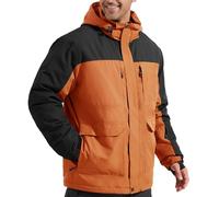 FREE SOLDIER Veste de ski imperméable pour homme avec doublure en polaire, col neige chaud pour l'hiver avec capuche et coutures entièrement étanches, Orange et Noir, M