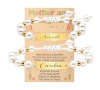 free-space Set di bracciali di perle personalizzati per mamma e figlia,bracciale in incisione personalizzata,per battesimo,compleanno,regalo di gioielli di famiglia coordinati (Pearl Bracelet Set)