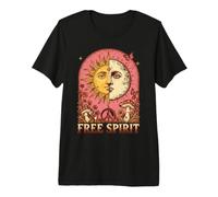 Free Spirit Soleil Lune Céleste Boho Art Rétro Années 70 T-Shirt Haut de Gamme