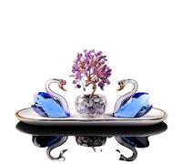 Free Swan Ornament & Natural Crystal Fortune Tree + Delicate Tray-Applicable to car Ornament, Valentine's Day Gift, Home Decoration+Enhance Love and Wealth Energy (Green)(Blue)