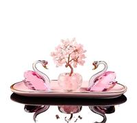 Free Swan Ornament & Natural Crystal Fortune Tree + Delicate Tray-Applicable to car Ornament, Valentine's Day Gift, Home Decoration+Enhance Love and Wealth Energy (Green)(Pink)