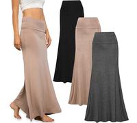 Free to Live Lot de 3 Jupes Longues pour Femme - Jupe Longue Extensible et Fluide - Style décontracté - pour Le Travail - Taille Haute, Taille M