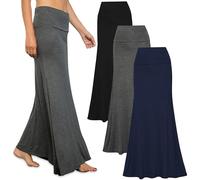 Free to Live Lot de 3 Jupes Longues pour Femme - Jupe Longue Extensible et Fluide - Style décontracté - pour Le Travail - Taille Haute, Taille L