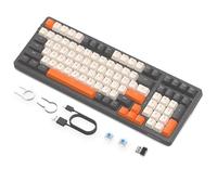 Free wolf K8 Clavier de Jeu Mécanique sans Fil Hotswap RGB Arc-en-Ciel | Bluetooth 5.0/2.4Ghz/USB-C Tri Mode Filaire, Autonomie 4000mAH, QWERTY pour Mac/Win, Switch Bleu Clicky, Gris/Orange