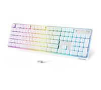 Free wolf M104 Clavier D'ordinateur sans Fil RVB, QWERTY, Numérique-Blanc | Touches Ergonomiques à Membrane Profil Bas, 2,4G/BT/USB, Spill-Resistant, 4000 mAh, Silent Full-size 104 Keys pour PC, Mac