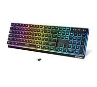 Free wolf M104 Clavier D'ordinateur sans Fil RVB, QWERTY, Numérique-Noir | Touches Ergonomiques à Membrane Profil Bas, 2,4G/BT/USB, Spill-Resistant, 4000 mAh, Silent Full-size 104 Keys pour PC, Mac