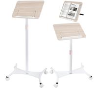 FREEAMG Support de Livre Réglable en Hauteur de 50 à 130CM pour Sol et Bureau, Support de Livre pour Lecture, Ordinateur Portable, Tablette, Recettes, Partitions (Blanc)